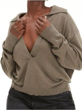 Good American collared Henley pullover sweater, Size 3/4 (L/XL)